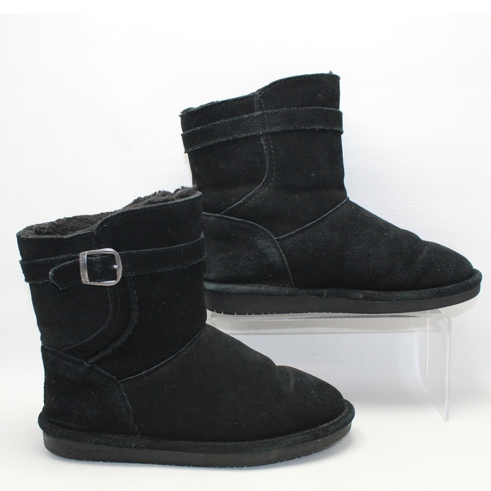 Bearpaw Catherine Women Black Suede Wool Blend Lining Buckle Boots 2182W Size 7